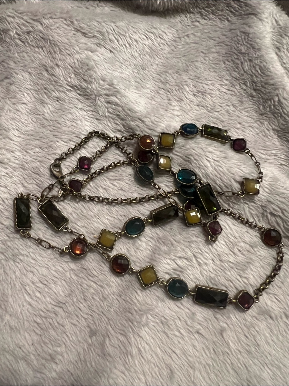 Avon Vintage Multifaceted, Multicolored 36” Antique/Bronze Necklace, excellent